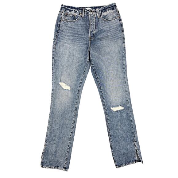 Good American - Split Hem Distressed Ripped Jeans in Light Wash Blue - Picture 1 of 4